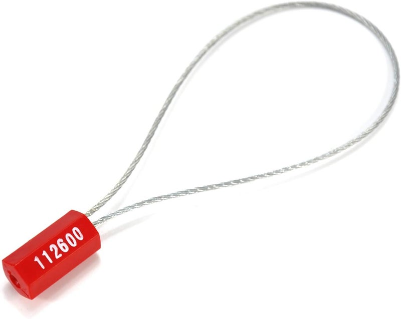 Rasunkae 100pcs Security Marking Cable Seals Tamper Proof Steel Wire Seal Numbered Shipping Seals Disposable Pull Tight Self-Locking Cable Seal Truck, Trailers, Cargo, Containers Seal Ties Straps (Red, 100pcs) - Image 2